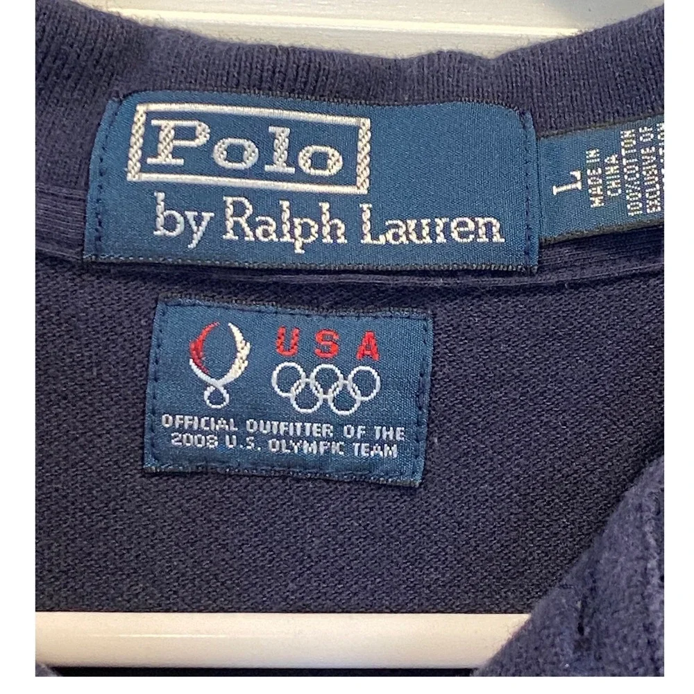 Polo Ralph Lauren Mens Beijing 2008 USA Olympic Team Polo Shirt Navy Blue Large